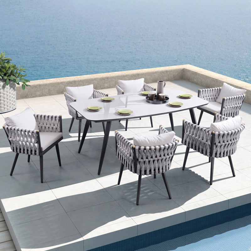 Contemporary 1/5/7 Pieces Metal Dining Set Stone Table Set for Outdoor