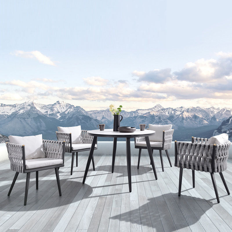 Contemporary 1/5/7 Pieces Metal Dining Set Stone Table Set for Outdoor