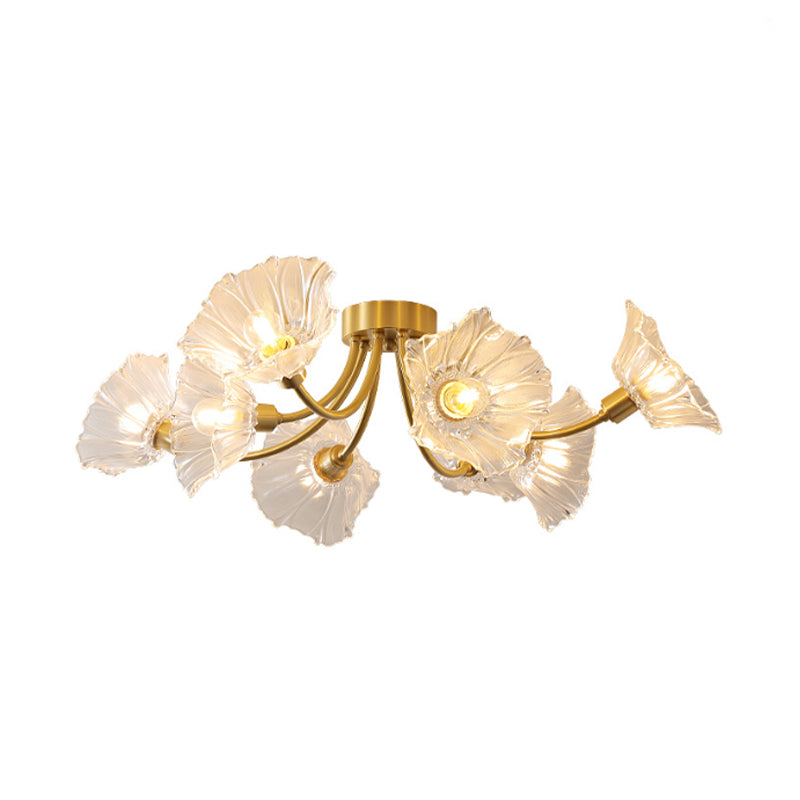Flower Shape Glass Flush Mount Light Modern Multi Lights Ceiling Mount Light in Brass