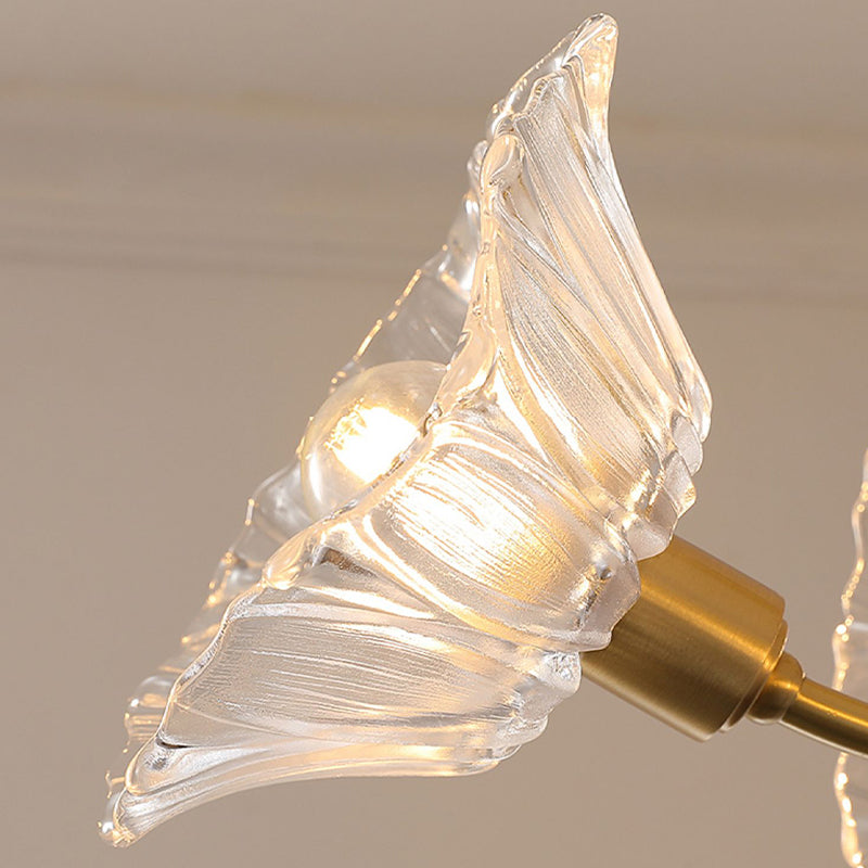 Flower Shape Glass Flush Mount Light Modern Multi Lights Ceiling Mount Light in Brass