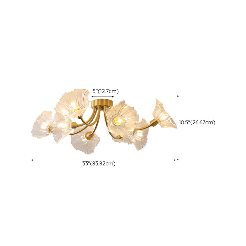 Flower Shape Glass Flush Mount Light Modern Multi Lights Ceiling Mount Light in Brass