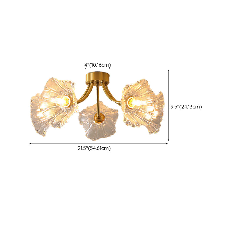 Flower Shape Glass Flush Mount Light Modern Multi Lights Ceiling Mount Light in Brass