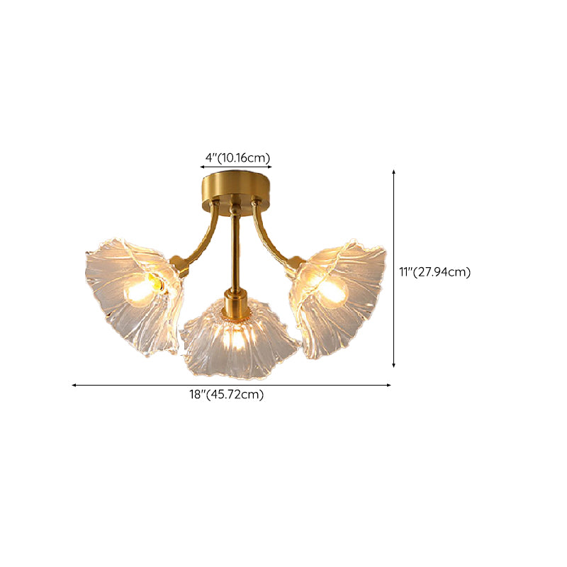Flower Shape Glass Flush Mount Light Modern Multi Lights Ceiling Mount Light in Brass