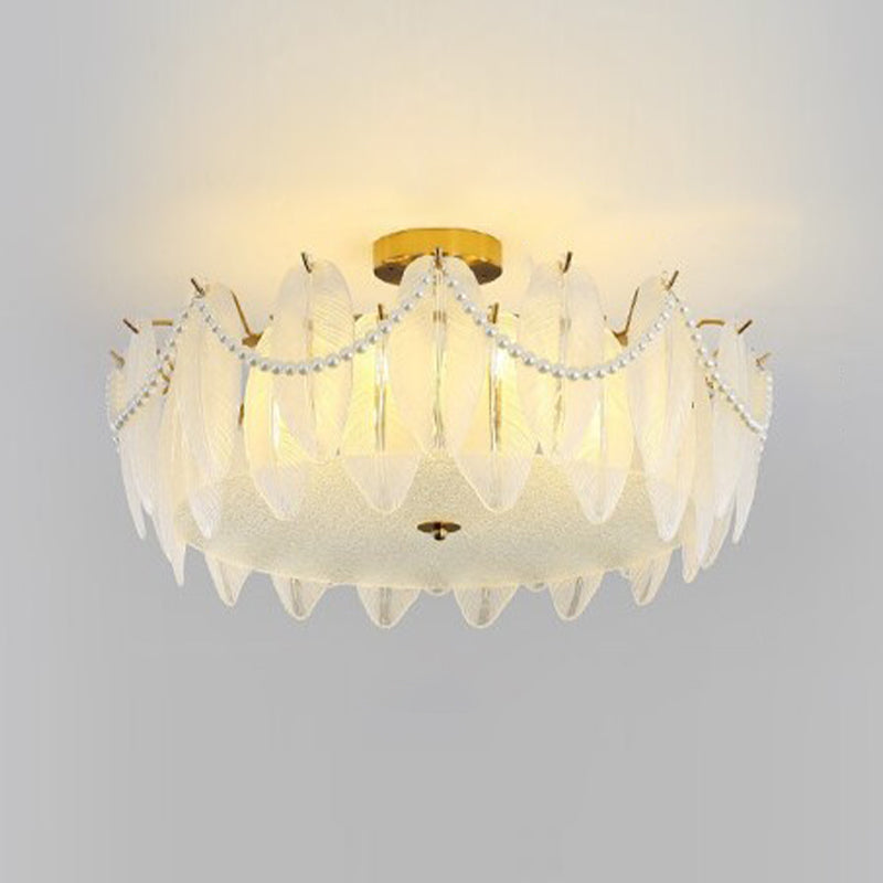 Nordic Ceiling Light Feather-shaped Glass Shade Flush Mount Light Fixture