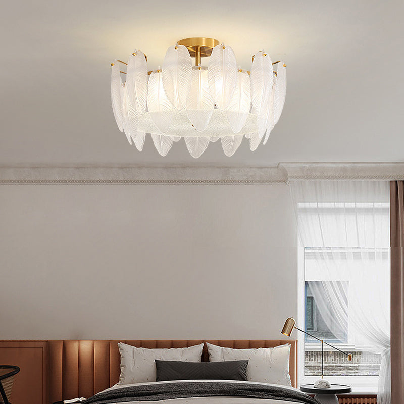 Nordic Ceiling Light Feather-shaped Glass Shade Flush Mount Light Fixture