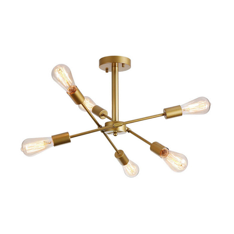 Radial Shape Flush Ceiling Lights Modern Style Metal 6 Light Flush Mount Fixture in Black