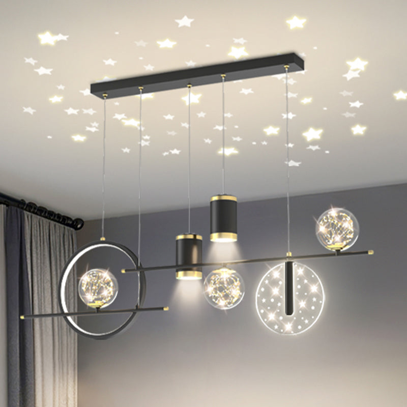 Modern Metal Ceiling Light Circle Shape Island Light with Plastic Shade for Living Room