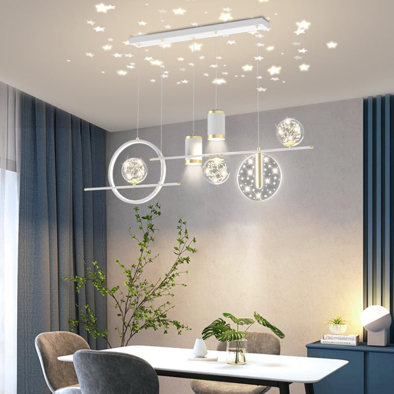 Modern Metal Ceiling Light Circle Shape Island Light with Plastic Shade for Living Room