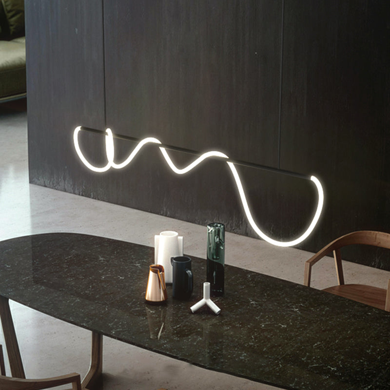 Modern Metal Ceiling Light Linear Shape Island Light with Silicone Shade for Living Room