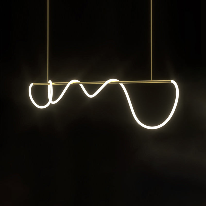 Modern Metal Ceiling Light Linear Shape Island Light with Silicone Shade for Living Room