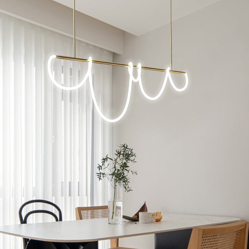 Modern Metal Ceiling Light Linear Shape Island Light with Silicone Shade for Living Room