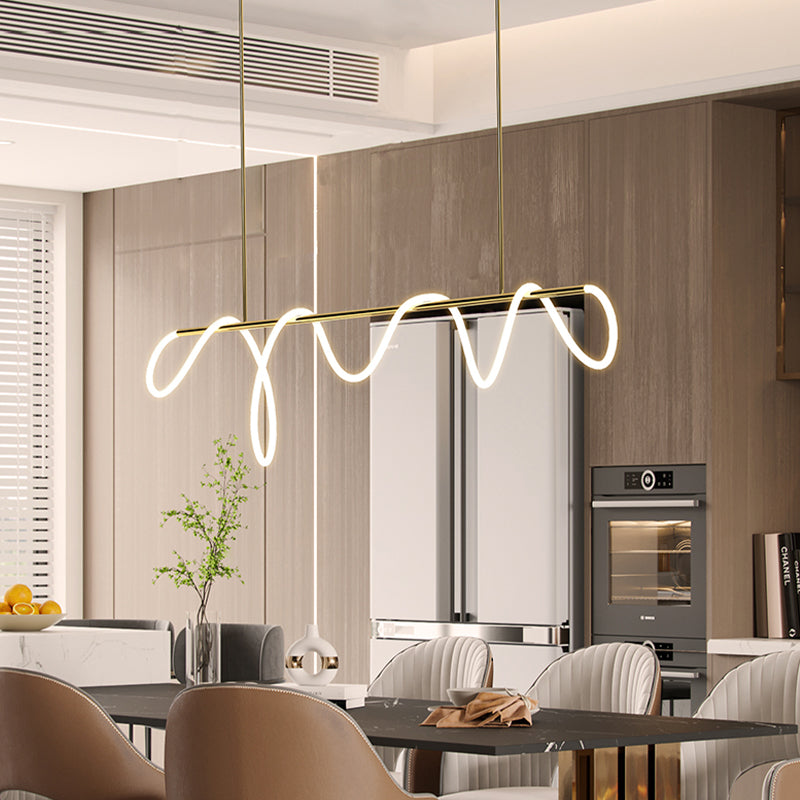 Modern Metal Ceiling Light Linear Shape Island Light with Silicone Shade for Living Room