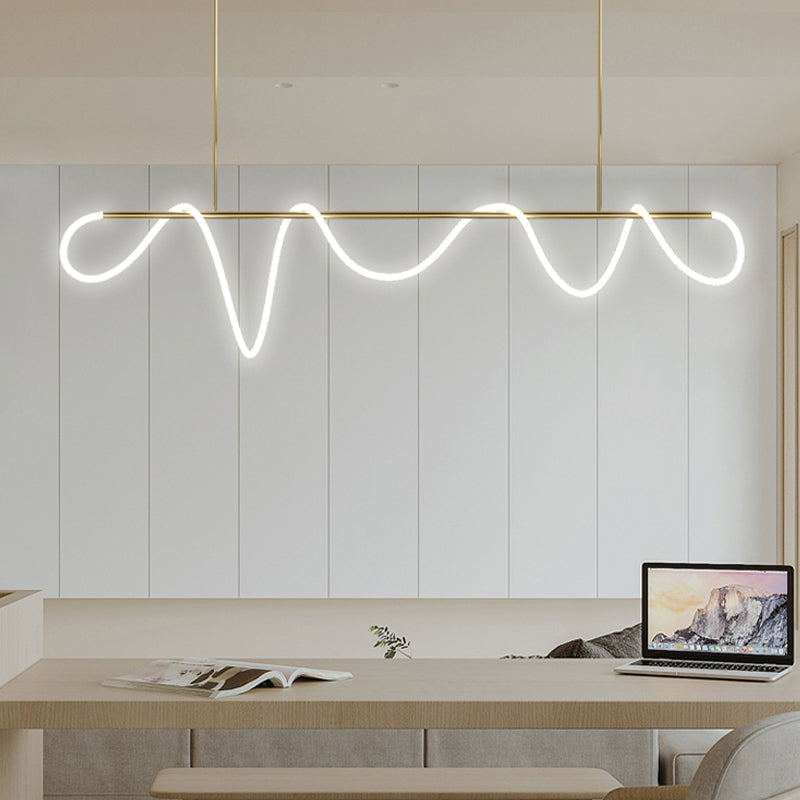 Modern Metal Ceiling Light Linear Shape Island Light with Silicone Shade for Living Room