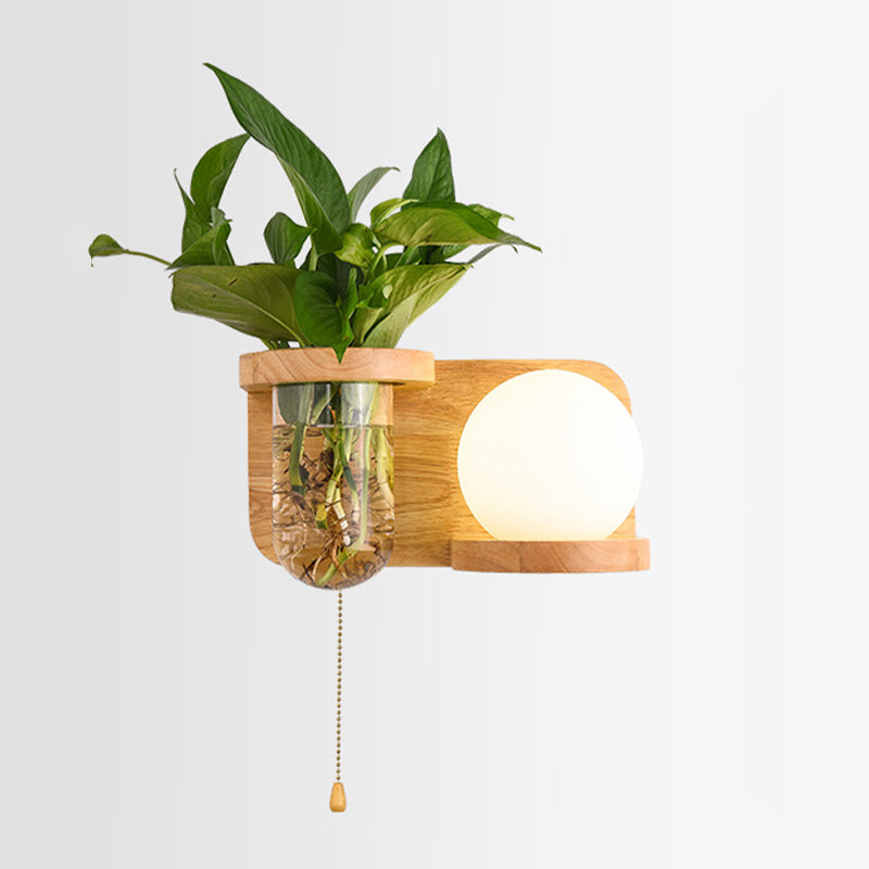 1 Light Wall Light Fixture Modern Wood Wall Mounted Lighting(plants not included)