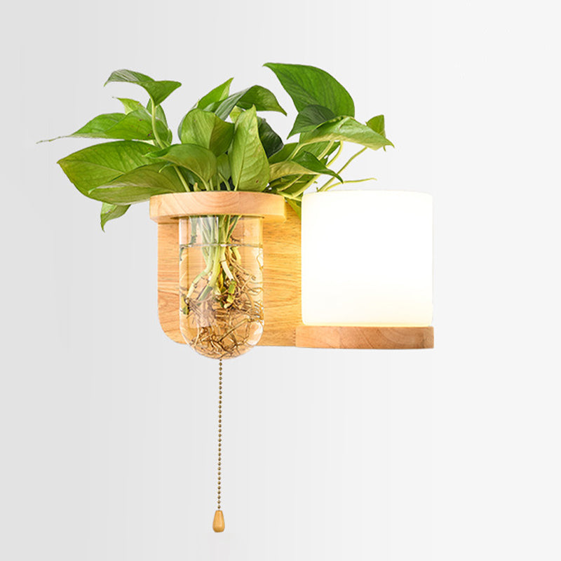 1 Light Wall Light Fixture Modern Wood Wall Mounted Lighting(plants not included)