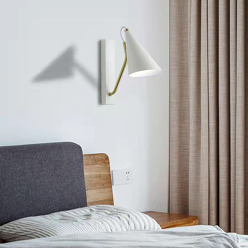 Single Contemporary Black/White Wall Mounted Sconce Metallic Shaded Wall Light