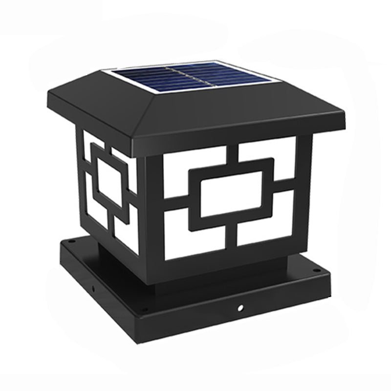 Modern Simple Plastic Outdoor Light Cube Shape Solar Energy Pillar Lamp for Courtyard