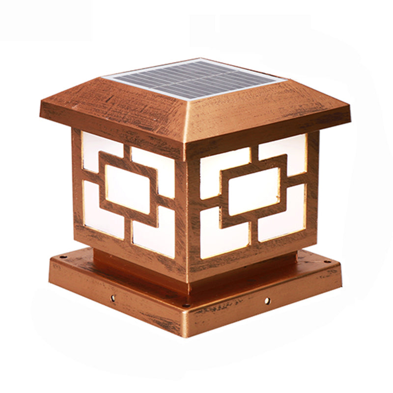 Modern Simple Plastic Outdoor Light Cube Shape Solar Energy Pillar Lamp for Courtyard