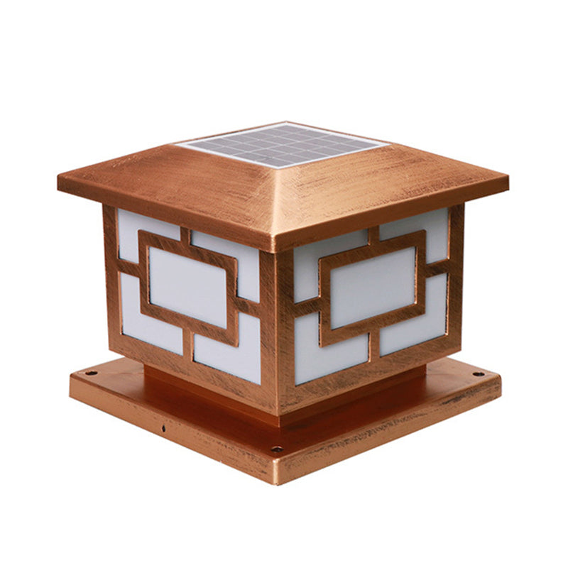 Modern Simple Plastic Outdoor Light Cube Shape Solar Energy Pillar Lamp for Courtyard