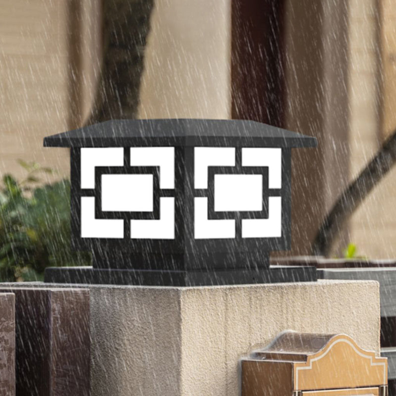Modern Simple Plastic Outdoor Light Cube Shape Solar Energy Pillar Lamp for Courtyard
