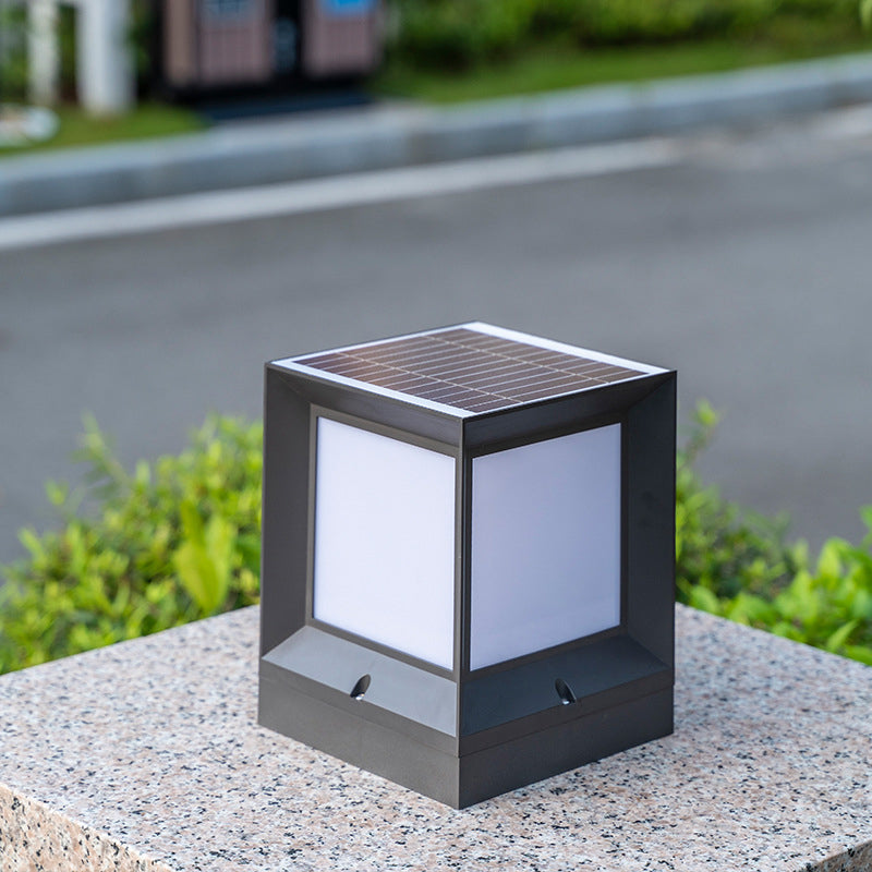 Modern Simple Plastic Outdoor Light Rectangle Shape Solar Energy Pillar Lamp for Courtyard