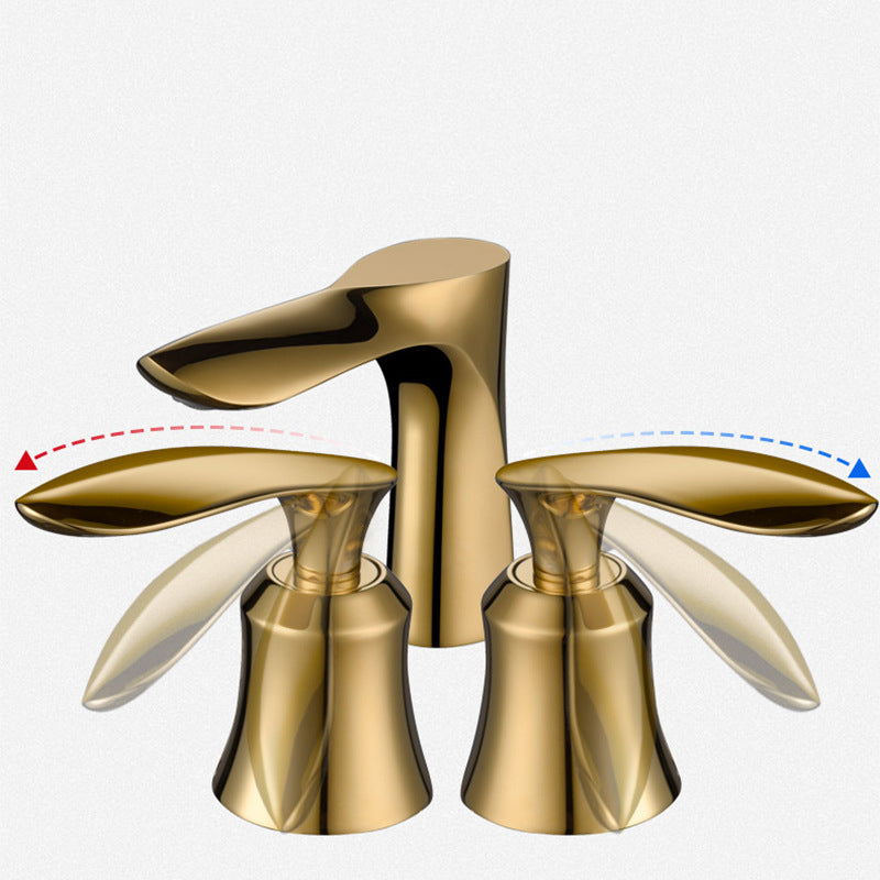 5.1" H Brass Basin Lavatory Faucet Double Handles Bathroom Faucet