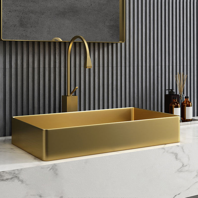 Contemporary Bathroom Sink Metal Rectangular Vessel Bathroom Sink with Pop-Up Drain