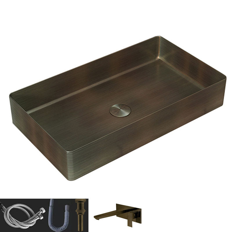 Contemporary Bathroom Sink Metal Rectangular Vessel Bathroom Sink with Pop-Up Drain