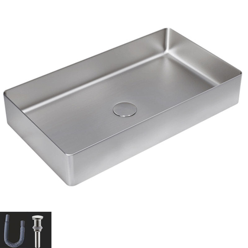 Contemporary Bathroom Sink Metal Rectangular Vessel Bathroom Sink with Pop-Up Drain