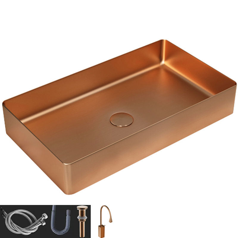Contemporary Bathroom Sink Metal Rectangular Vessel Bathroom Sink with Pop-Up Drain