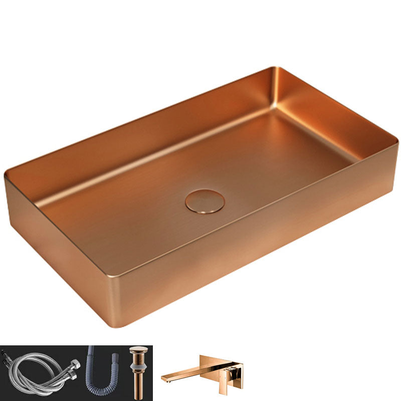 Contemporary Bathroom Sink Metal Rectangular Vessel Bathroom Sink with Pop-Up Drain