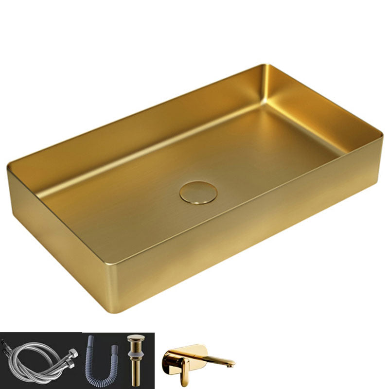 Contemporary Bathroom Sink Metal Rectangular Vessel Bathroom Sink with Pop-Up Drain
