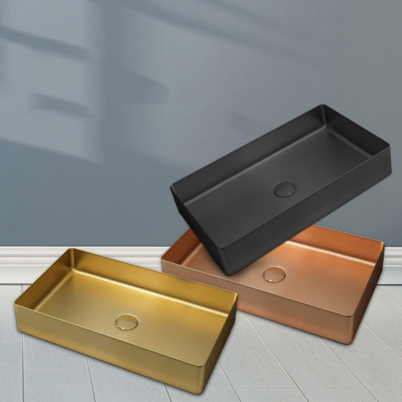 Contemporary Bathroom Sink Metal Rectangular Vessel Bathroom Sink with Pop-Up Drain