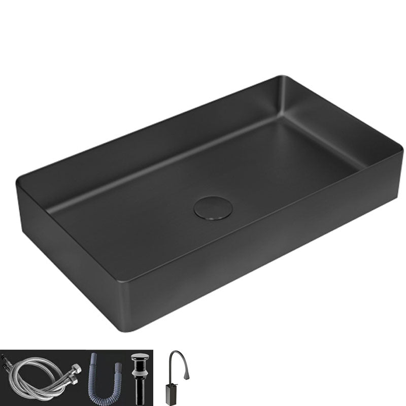Contemporary Bathroom Sink Metal Rectangular Vessel Bathroom Sink with Pop-Up Drain