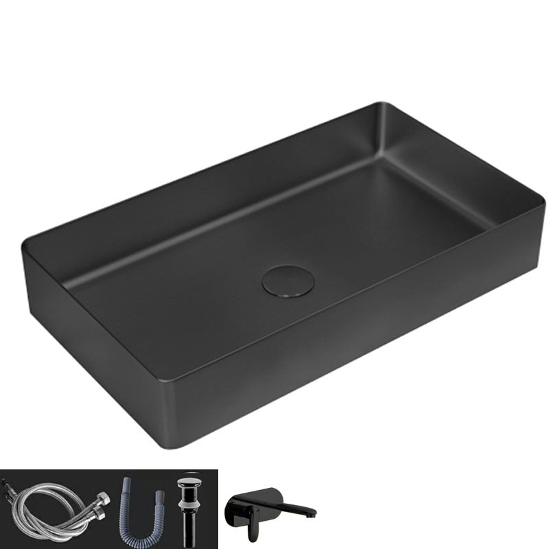 Contemporary Bathroom Sink Metal Rectangular Vessel Bathroom Sink with Pop-Up Drain