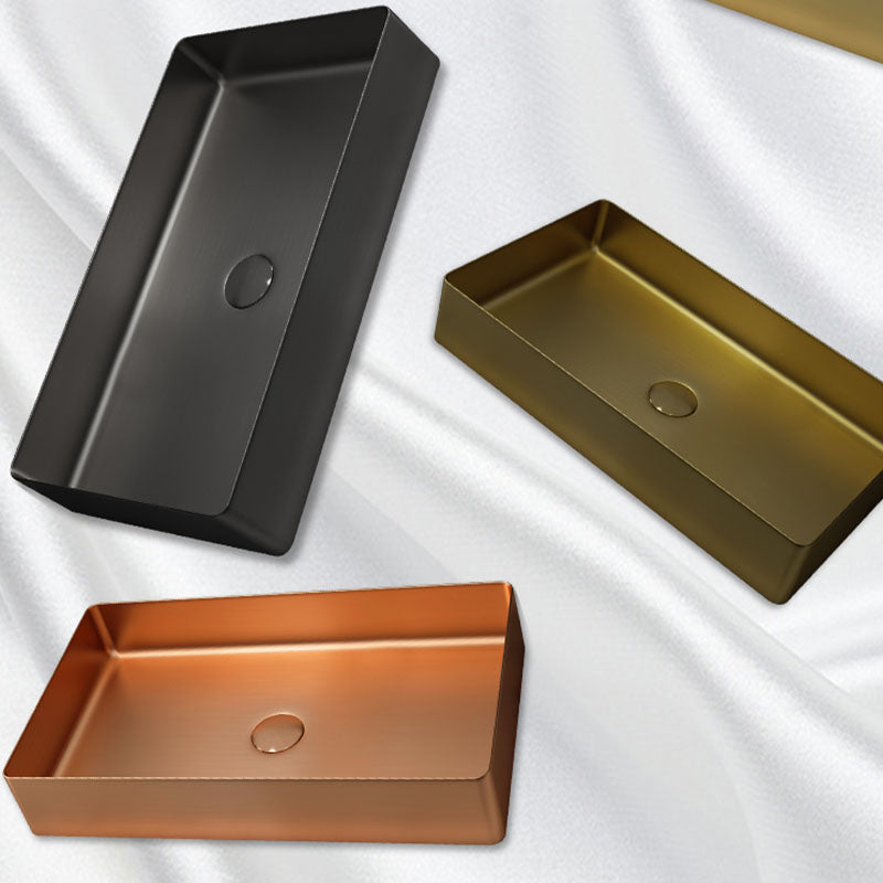 Contemporary Bathroom Sink Metal Rectangular Vessel Bathroom Sink with Pop-Up Drain