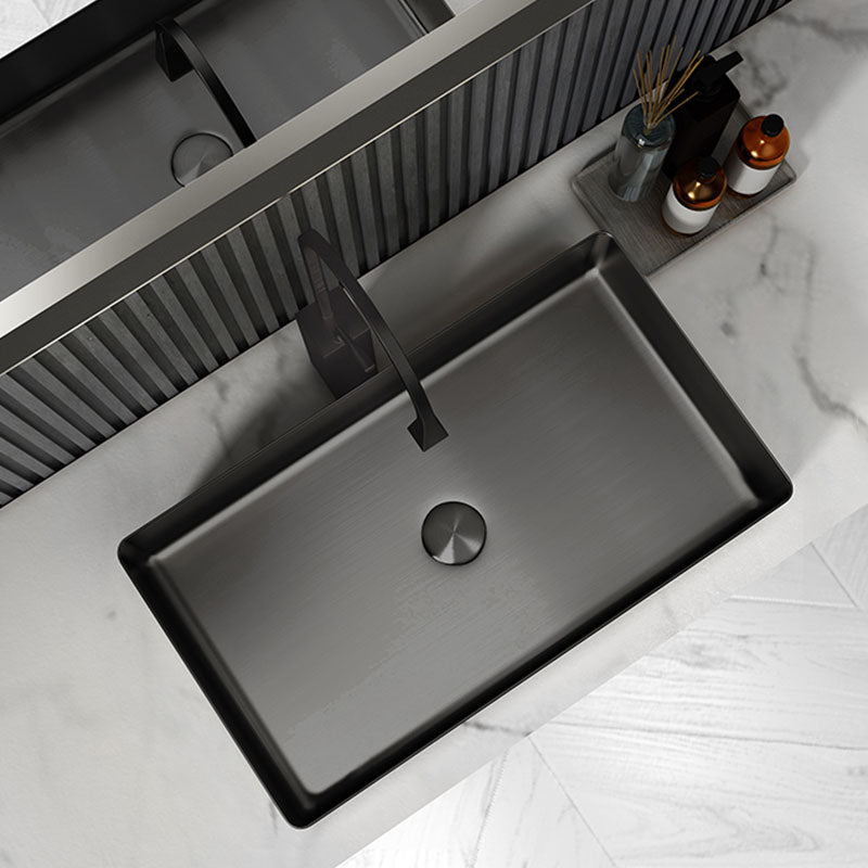 Contemporary Bathroom Sink Metal Rectangular Vessel Bathroom Sink with Pop-Up Drain