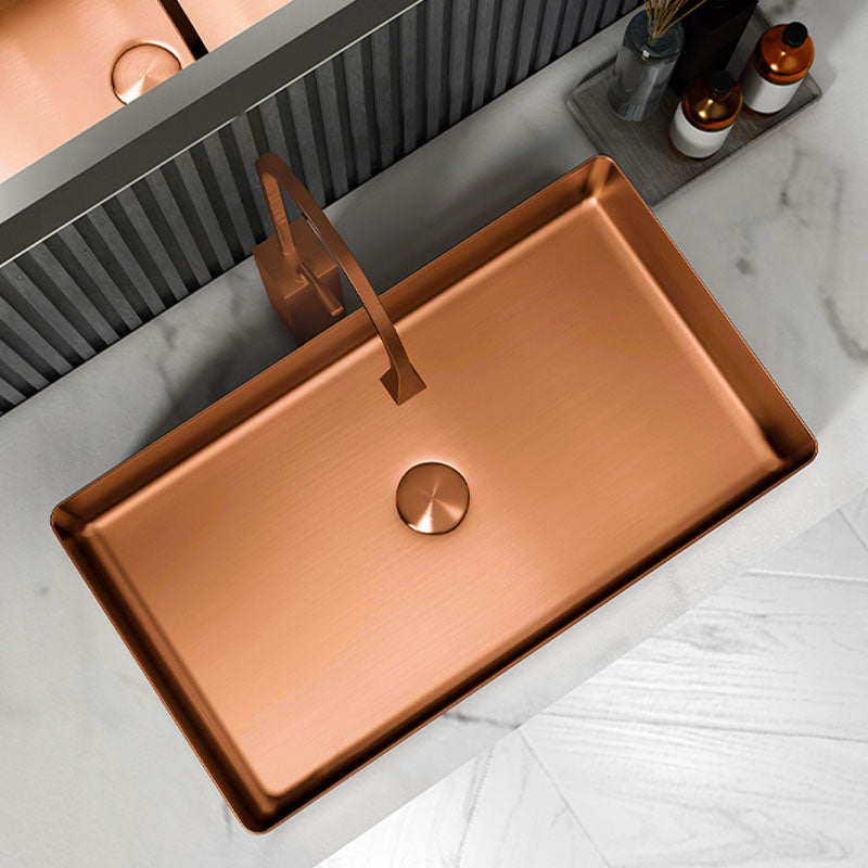 Contemporary Bathroom Sink Metal Rectangular Vessel Bathroom Sink with Pop-Up Drain