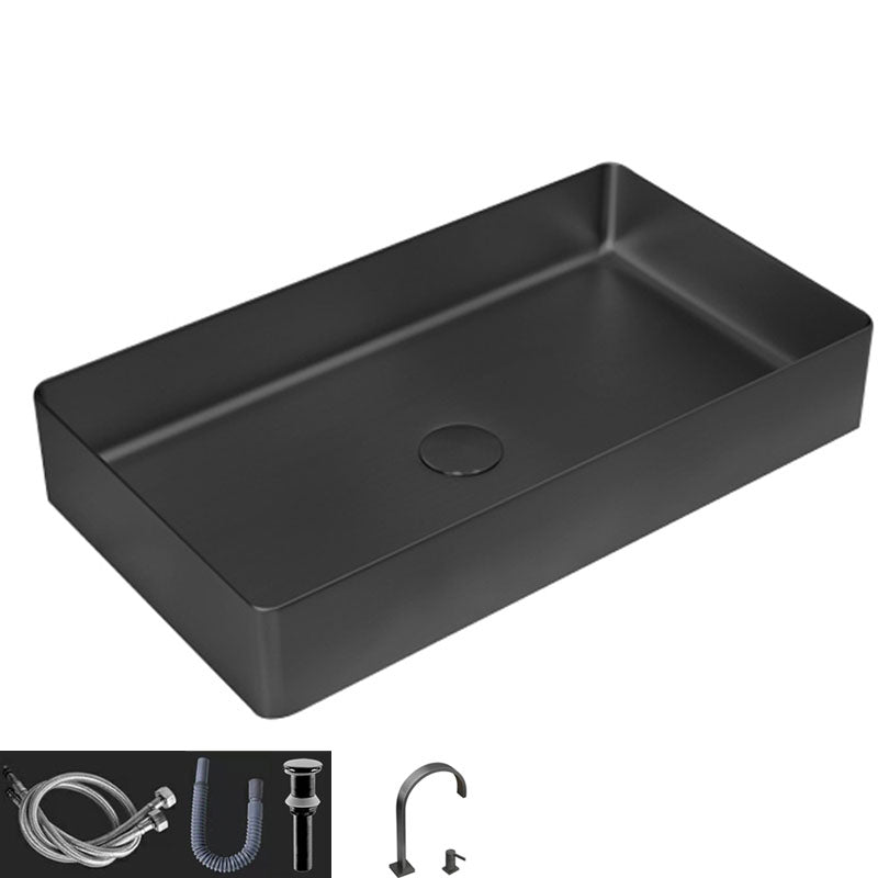 Contemporary Bathroom Sink Metal Rectangular Vessel Bathroom Sink with Pop-Up Drain