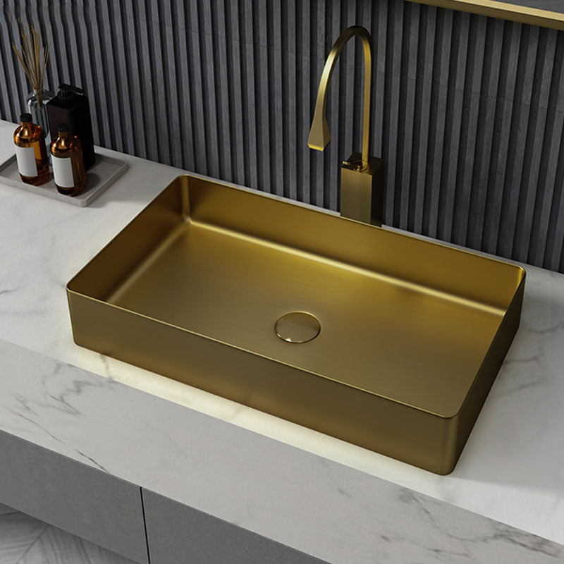 Contemporary Bathroom Sink Metal Rectangular Vessel Bathroom Sink with Pop-Up Drain