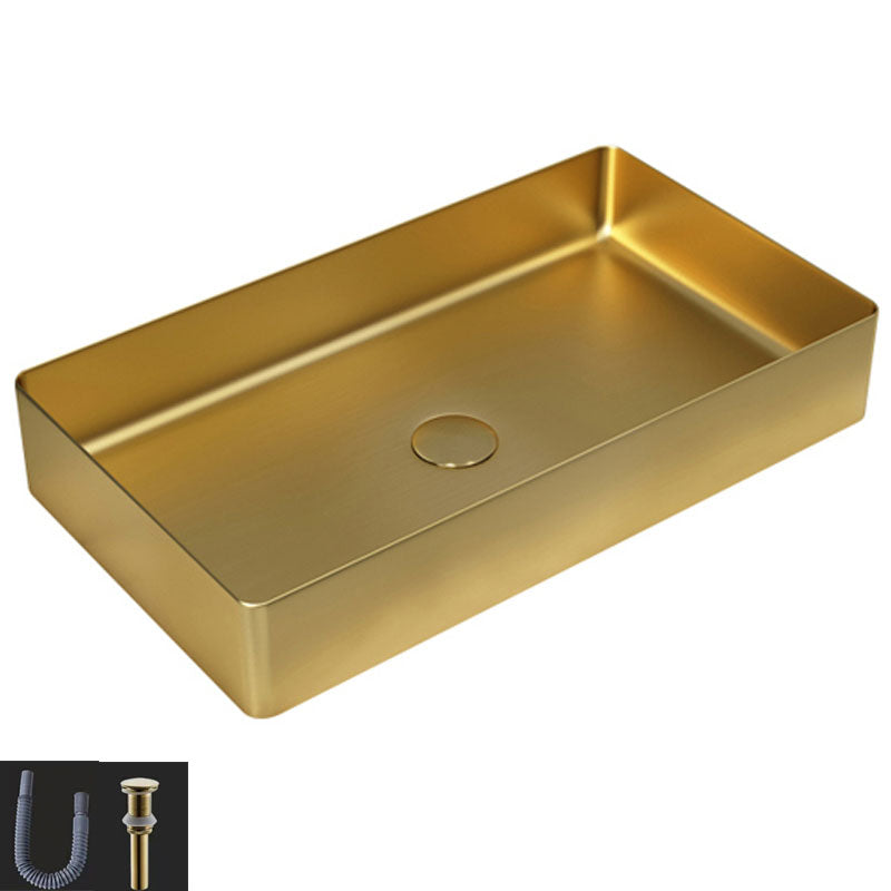 Contemporary Bathroom Sink Metal Rectangular Vessel Bathroom Sink with Pop-Up Drain