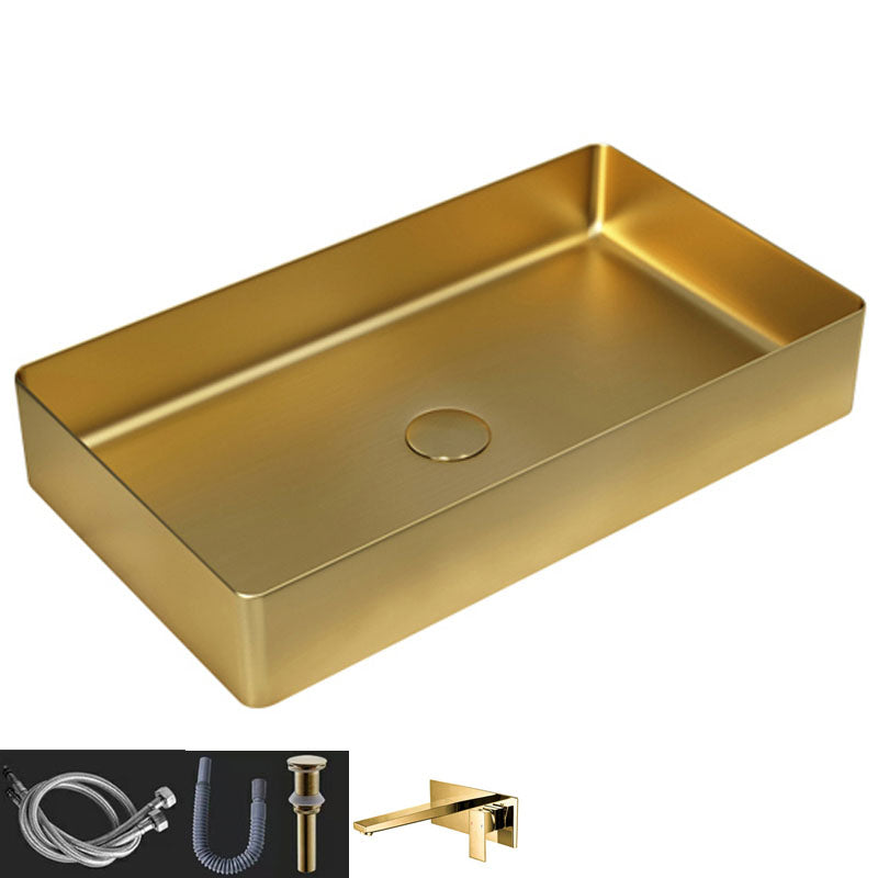 Contemporary Bathroom Sink Metal Rectangular Vessel Bathroom Sink with Pop-Up Drain