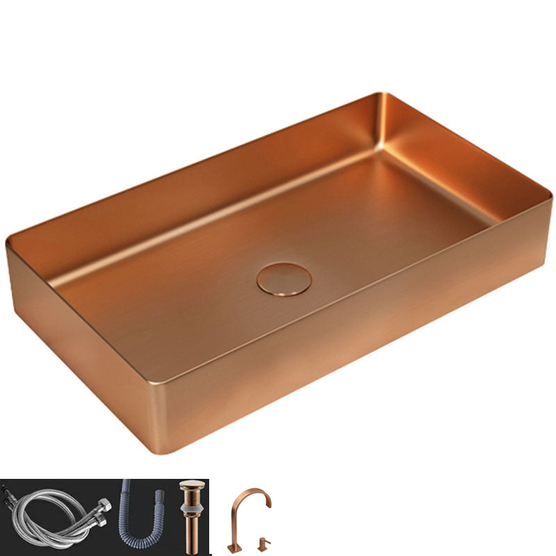 Contemporary Bathroom Sink Metal Rectangular Vessel Bathroom Sink with Pop-Up Drain