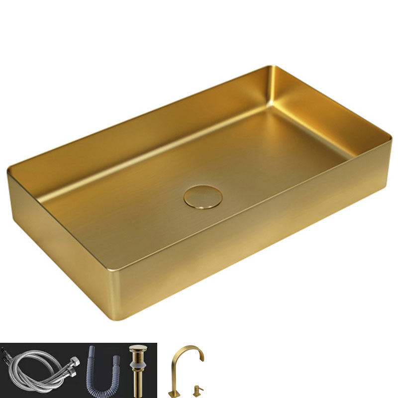 Contemporary Bathroom Sink Metal Rectangular Vessel Bathroom Sink with Pop-Up Drain