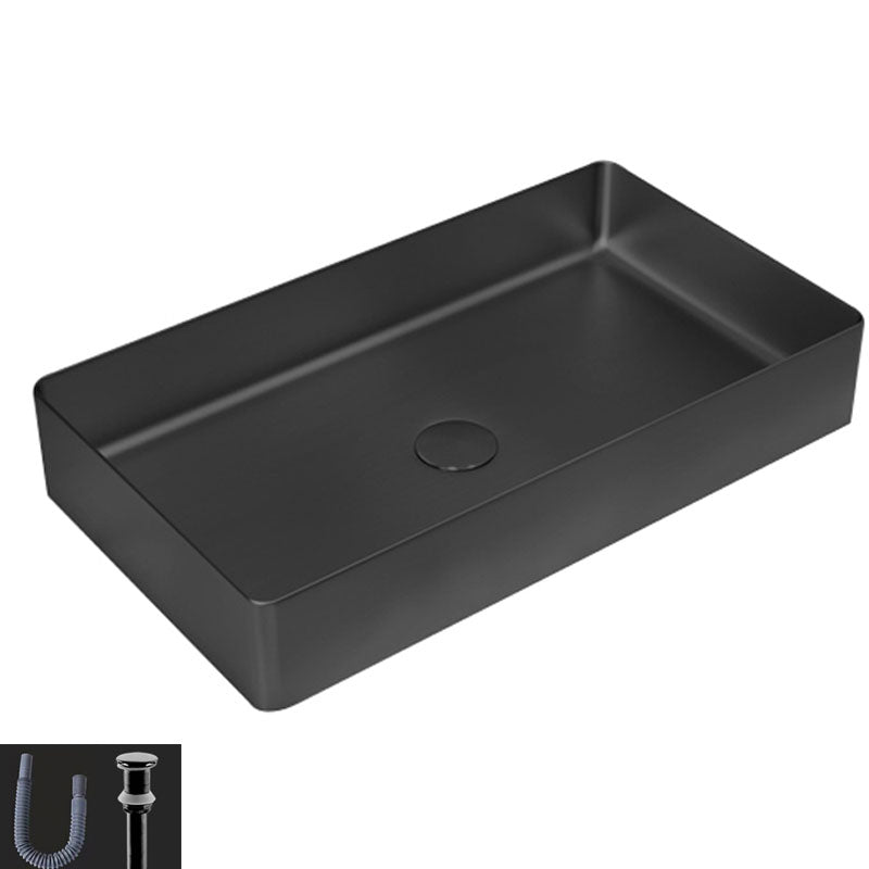 Contemporary Bathroom Sink Metal Rectangular Vessel Bathroom Sink with Pop-Up Drain