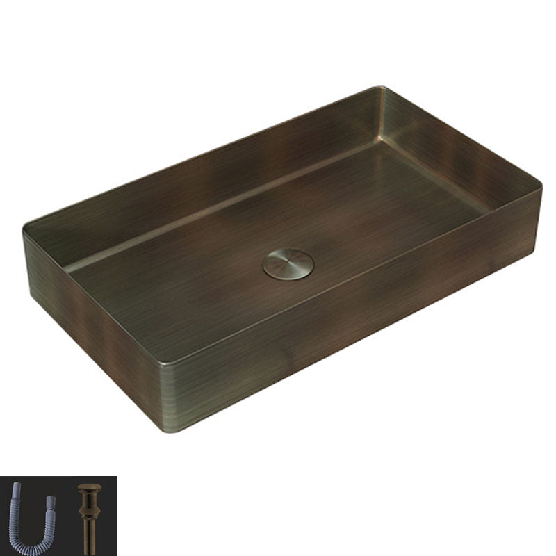 Contemporary Bathroom Sink Metal Rectangular Vessel Bathroom Sink with Pop-Up Drain