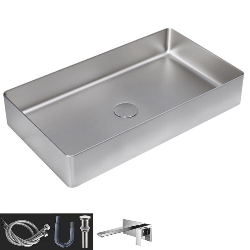 Contemporary Bathroom Sink Metal Rectangular Vessel Bathroom Sink with Pop-Up Drain