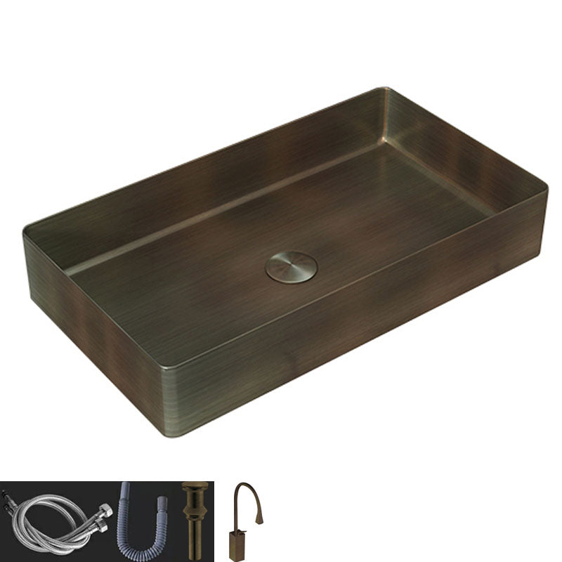 Contemporary Bathroom Sink Metal Rectangular Vessel Bathroom Sink with Pop-Up Drain