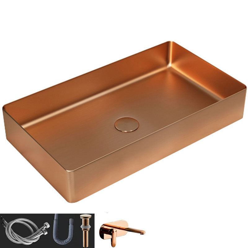 Contemporary Bathroom Sink Metal Rectangular Vessel Bathroom Sink with Pop-Up Drain