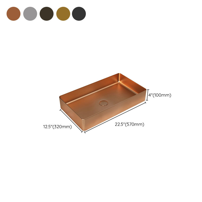 Contemporary Bathroom Sink Metal Rectangular Vessel Bathroom Sink with Pop-Up Drain